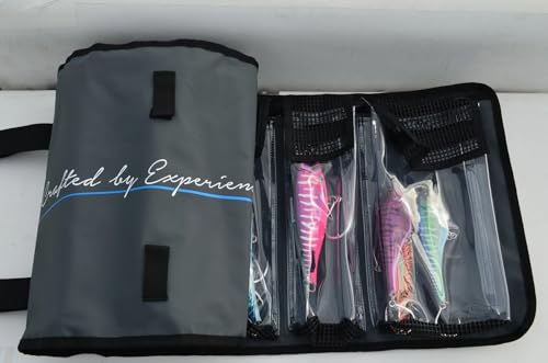 Nomad Design Lure Roll - Large Size with 10 Pockets Respectively, Portable Waterproof Tarpaulin Fish Lure Bag - Heavy Duty PVC Window, Mesh Cleaning & Drying Tabs - size: Large