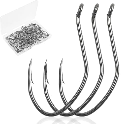 Catfish Hooks Big River Bait Hooks, 80pcs Live Cut Bait Fishing Hook Beak Offset Octopus Trotline Hook Catfishing Tackle Gear for Saltwater Freshwater Fishing - size: 10#-80pcs