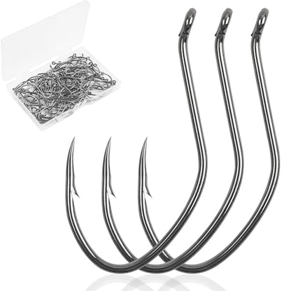 Catfish Hooks Big River Bait Hooks, 80pcs Live Cut Bait Fishing Hook Beak Offset Octopus Trotline Hook Catfishing Tackle Gear for Saltwater Freshwater Fishing - size: 10#-80pcs