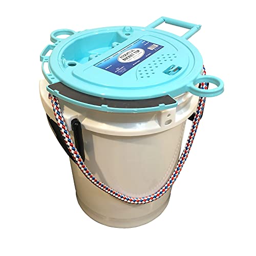 Lee Fisher Sports 5 Gallon iSmart Bucket (Rope Handle) with Essential Top (White), intergrated with Magnet pad, Rod, net, Tool, line, Accessories Holder and Vented Opening, Holes for Live Bait. - color: White