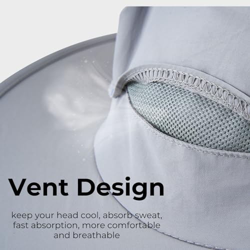 Flammi Mosquito Net Hat Safari Hat UPF 50+ Sun Protection Boonie Hats for Men with Neck Flap Fishing Hiking Hat for Men/Women - color: Light Grey