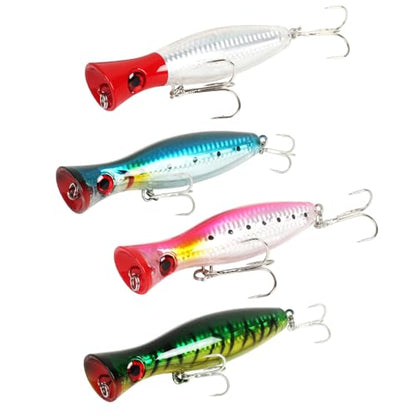 Large Top Water Popper Lure: 2pcs 3D Eyes Tuna Popper Saltwater Fishing Lures for Surf Fishing Gt Tuna Kingfish Large Predator Fish - color: 4pcs Multicolor