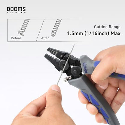 Booms Fishing CP4 Wire Crimping Tool with Cutter, Effort-Saving Fishing Crimping Pliers, High Carbon Steel Fishing Plier Wire Rope Leader Crimper Tool, 7 inch Crimpers Swager with Ergonomic Handle - style: Crimper Only