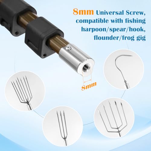 Cyfie Retractable Fishing Gaff, 4.8/6.6/7.8/9.4/16.4ft Telescopic Fishing Gaff with 8mm Screw, Capable for Fish Gig Spear Harpoon Hook, Ice and Saltwater Fishing Gaff Pole for Hunting Fish Frog Mole - color: Aluminum Alloy + 6.6 Feet Extending Pole