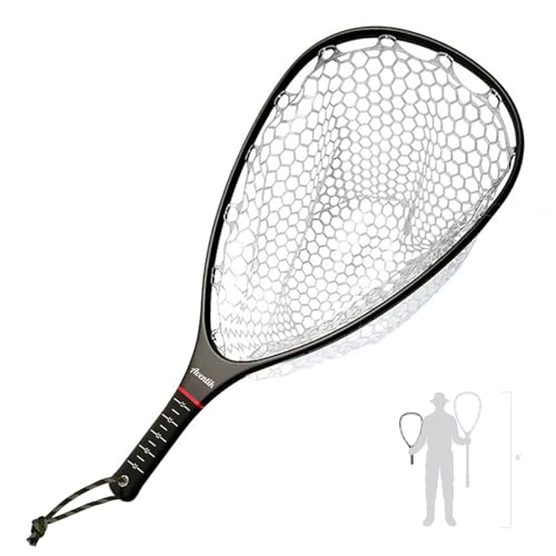 Riverruns Fly Fishing Landing Net Carbon Fiber Trout Net with Measurement Handle, Soft Rubber Mesh - 26" Standard (Wading) / 37" Long (Kayak) - color: 26" Wading Net (Standard) - Black Carbon