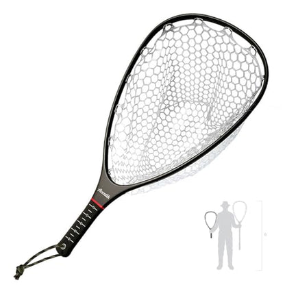 Riverruns Fly Fishing Landing Net Carbon Fiber Trout Net with Measurement Handle, Soft Rubber Mesh - 26" Standard (Wading) / 37" Long (Kayak) - color: 26" Wading Net (Standard) - Black Carbon