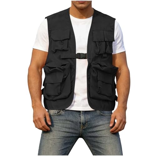 Fishing Vest - Fishing Vests for Men Lightweight Zip Up Sleeveless Utility Jackets Softshell Outwear Vests with Pockets - color: 01# Black, size: X-Large