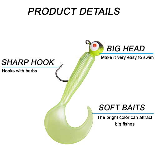 Soft Plastic Fishing Lures Grub Lures Jig Head Hooks Kit Crappie Jigs Grub Tail Worm Lure Tube Baits for Bass Trout Crappie Panfish Saltwater Freshwater Fishing - color: 17pcs Kit