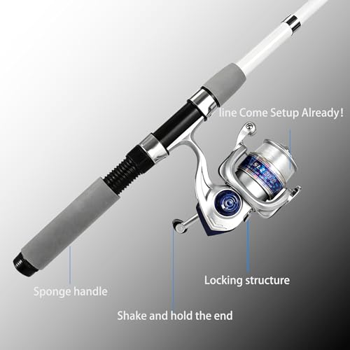 Spining Reels and Fishing Rod Combos (2-Pack), 5ft /6ft Fishing Pole, Size 2000 Reels, Pre-Spooled with 10 lb and 15 lb Mono Line - size: 6.5FT