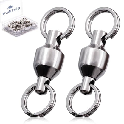 FishTrip 25/50pcs Ball Bearing Swivels with Split Rings for Saltwater | High Strength, Stainless Steel, Ball Bearing Smooth Rotation, Fishing Swivels & Snap Speed Clips Change Connector 0#-8# - size: Size4_65lbs_25pcs