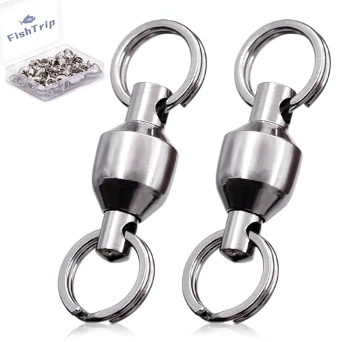FishTrip 25/50pcs Ball Bearing Swivels with Split Rings for Saltwater | High Strength, Stainless Steel, Ball Bearing Smooth Rotation, Fishing Swivels & Snap Speed Clips Change Connector 0#-8# - size: Size7_100lbs_25pcs