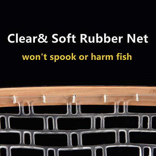 Fly Fishing Landing Net with Wood Handle Wooden Frame Soft Rubber Mesh or Waterproof Nylon Mesh Nets with Magnetic Release for Trout Bass Fish Catch and Release - color: Rubber Net with Magnetic Release