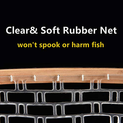 Fly Fishing Landing Net with Wood Handle Wooden Frame Soft Rubber Mesh or Waterproof Nylon Mesh Nets with Magnetic Release for Trout Bass Fish Catch and Release - color: Rubber Net with Magnetic Release