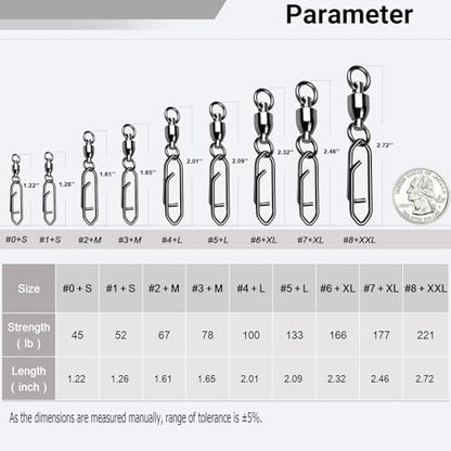 AMYSPORTS High Strength Snap Swivels Stainless Bearing Rolling Fishing Swivel Freshwater Snap Swivels Fishing Clip Steel Black Nickel - size: Size 4+L (100lb) 25 pcs
