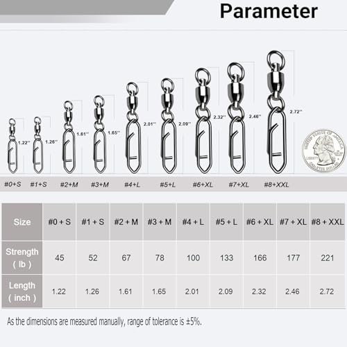 AMYSPORTS High Strength Snap Swivels Stainless Bearing Rolling Fishing Swivel Freshwater Snap Swivels Fishing Clip Steel Black Nickel - size: Size 8+XXL (221lb) 25 pcs