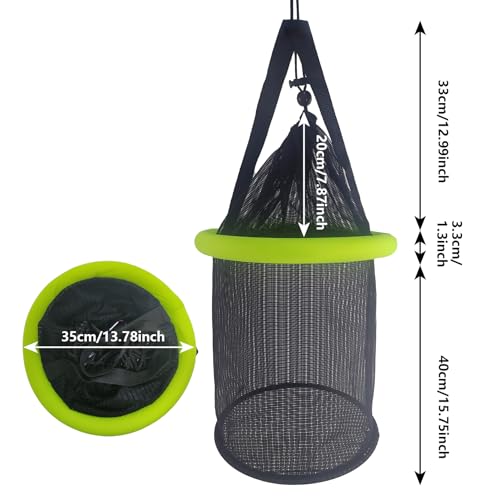 Aventik Floating Fish Basket Mesh Net Cage for Live Bait Storage Fish Raising Kayak Fishing Accessories 15.7in/40cm Height - size: 10 GAL Lime Green-13.8*13.8*15.8inch