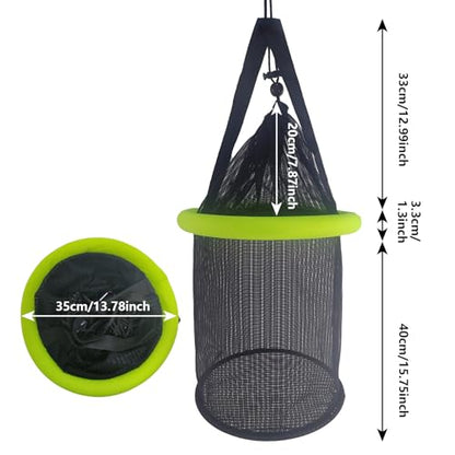 Aventik Floating Fish Basket Mesh Net Cage for Live Bait Storage Fish Raising Kayak Fishing Accessories 15.7in/40cm Height - size: 10 GAL Lime Green-13.8*13.8*15.8inch