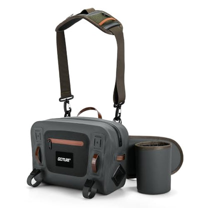 Goture Waterproof Fishing Waist Pack,IPX8 840D TPU Large Tackle Bag with Rod Holder,Airtight Zipper Closure,Detachable Water Bottle Holder, 10L Fly Fishing Bag with Adjustable Strap,Sling Fanny Pack - color: B2:10L Gray Waterproof Tackle Bag
