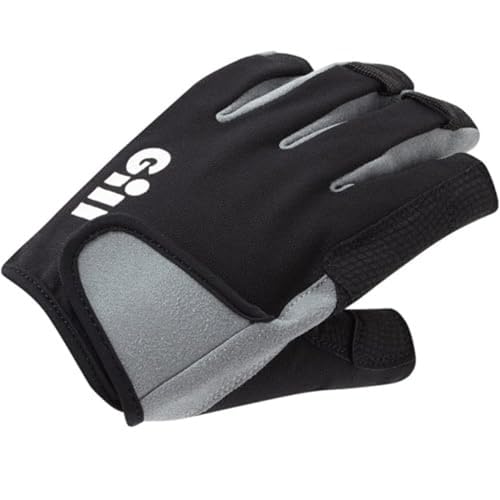 Gill Deckhand Sailing Gloves Short Finger with 3/4 Length Fingers - 50+ UV Sun Protection & Water Repellent - color: Black, size: Medium