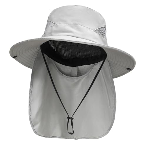 NPJY Sun Fishing Hats with Neck Flap for Men Women UV Sun Protection Safari Hat Wide Brim Bucket Hat - color: Pure Lightgrey(with Neck Flap)