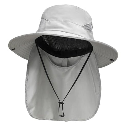 NPJY Sun Fishing Hats with Neck Flap for Men Women UV Sun Protection Safari Hat Wide Brim Bucket Hat - color: Pure Lightgrey(with Neck Flap)