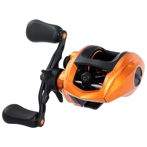 Sougayilang Baitcasting Fishing Reel, 8:1 High Speed Gear Ratio Super Smooth and Powerful Low Profile Baitcaster Reel with Maganic Brake System for Freshwater,Saltwater - color: Orange-Right Hand