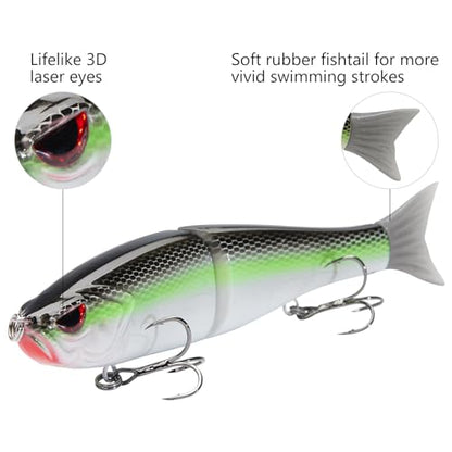 Bassdash SwimShad Glide Baits Jointed Swimbait Bass Pike Salmon Trout Muskie Fishing Lure,3-Pack - color: Fluorescent White Shad +Emerald Shiner +Lake Chub, size: 4.5in/0.65oz