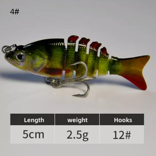 Mini Fishing Lures Multi Jointed Fish Fishing Slow Sinking Lifelike Swimbait Freshwater and Saltwater Crankbaits for Bass Trout Bass Lures 2in/0.08oz 12#Hook - color: 4# 1Pcs