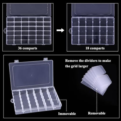 OUTUXED 4 Pack 36 Grids Plastic Bead Organizer Box with Dividers, Clear Craft Tackle Box Parts Storage Containers with Compartments for Jewelry Fishing Tackle Art DIY with 5 Sheets Label Stickers - color: 4 Pack