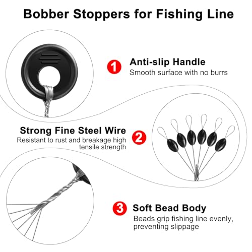 DONQL 900pcs Bobber Stoppers for Fishing Line, 6 in 1 Oval Floats Sinker Stops L M S Size, Fishing Rubber Bobber Beads Stopper Float Stop Kit for Saltwater Freshwater