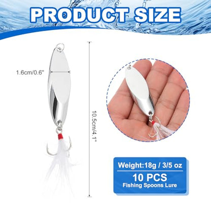 PATIKIL Fishing Spoons, Fishing Lures Casting Spoon Treble Hooks Jigs Hard Metal Spinner Baits - color: Silver Tone, size: 3/5 oz