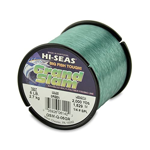 HI-SEAS Grand Slam Monofilament Fishing Line - Strong & Abrasion Resistant in Clear, Pink, Green, Smoke Blue, Fluorescent Yellow Freshwater & Saltwater – Quarter Pound Spool - color: Green, style: 6 Lb Test, 0.25 Mm Dia, 2000 Yd