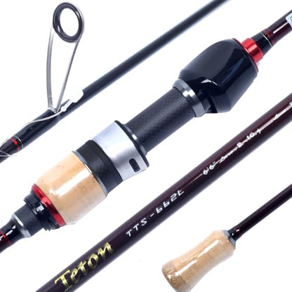 Teton 5'2"-6'6" BFS Fishing Rod Casting & Spinning, Ultra Light Rods, 40T Carbon Fiber Blank, Fuji Guides & Reel Seat, MF Fast Action, 2 Piece Travel Trout Lure Pole - size: Spin 6'6"-L-M Fast-TTS662L(K)