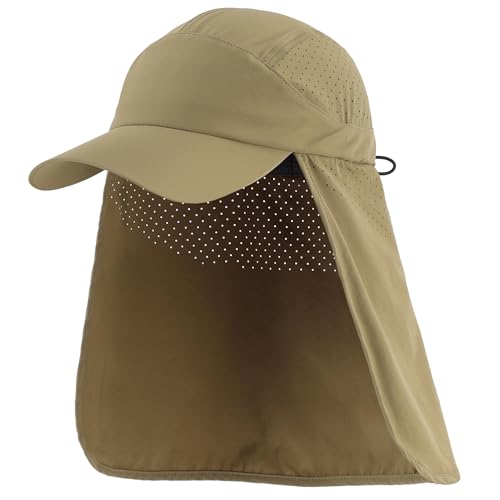 Connectyle Men's Sun Hat with Neck Flap Adjustable Breathable UPF 50+ Sun Protection Baseball Cap for Fishing Hiking Golfing - color: Pea Green