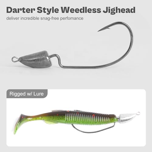 Weedless Darter Swimbait Jig Heads, Bullet Style Weighted EWG Offset Hooks for Texas Rig Fishing 1/8 3/16 1/4 3/8oz - size: 1/4oz - 13Pack