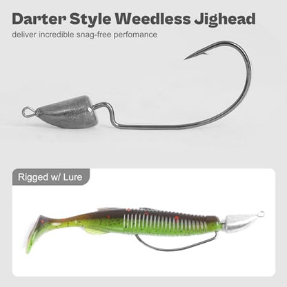 Weedless Darter Swimbait Jig Heads, Bullet Style Weighted EWG Offset Hooks for Texas Rig Fishing 1/8 3/16 1/4 3/8oz - size: 1/4oz - 13Pack