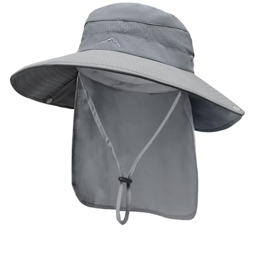 Sun Hats for Men Women, UPF50+ Protection Safari Hat,Wide Brim Fishing Hat with Neck Flap,Bucket Hats for Beach Hiking - color: Darkgrey