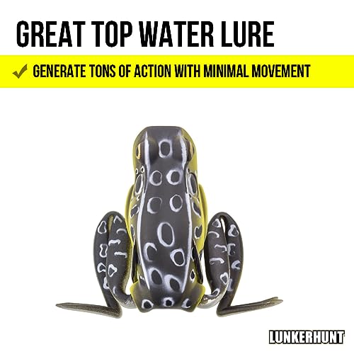 Lunkerhunt Frog Fishing Lure for Bass Fishing | Popping Frog Lure 1/4 oz | Topwater Fishing Bait with Weedless Hooks, Hollow Body, Trout Pike Lures - color: Croaker, size: 2.25 inch