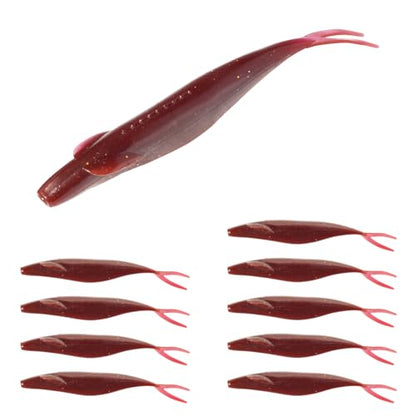Soft Plastic Jerkbait Fishing Lures, 5 Inch Fluke Style Minnow Swimbaits for Bass, Walleye, Trout & Crappie, Scented Soft Baits for Freshwater & Saltwater, 10 Pack - color: Red Shad