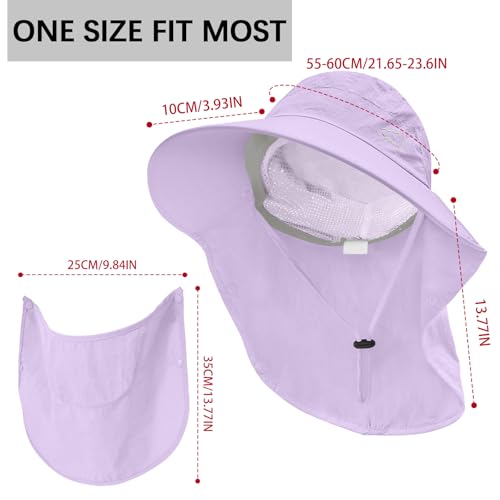 Rosoz Sun Hat for Men Women with Neck Flap,Wide Brim UPF50+ Fishing Hat with Detachable Face Cover Outdoor Sun Protection Hat - color: 1pack-purple
