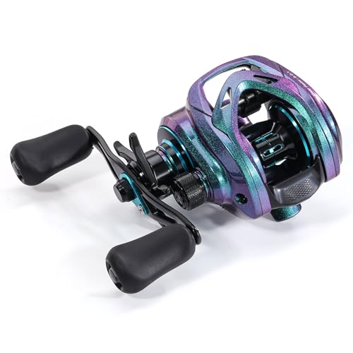 Sougayilang Baitcasting Fishing Reel, 8:1 High Speed Gear Ratio Super Smooth and Powerful Low Profile Baitcaster Reel with Maganic Brake System for Freshwater,Saltwater - color: Colorful-Left