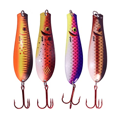 Doctor Spoon 4 Pack Premium Ultra Violet Fishing Spoons - Featuring Innovative Image and Ultra Violet Finish Technology - Great for Jigging, Trolling, Casting Both Fresh and Salt Water - color: UV MIX 4, size: 4-1/2 inch | 1-3/16 oz