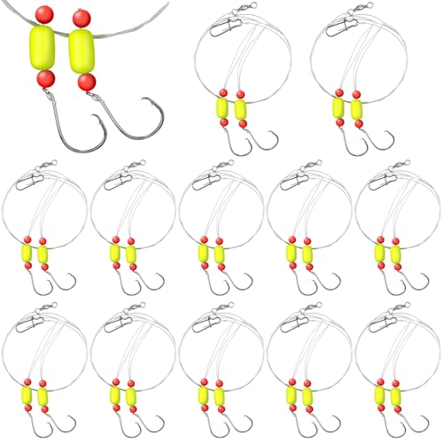 JellyArch 12 Pcs Pompano Rigs for Surf Fishing Offshore Surf Fishing Rigs Saltwater Gear Tackle with 2/0 Circle Hooks Double Circle Swivels Duo Lock Snaps - color: Yellow