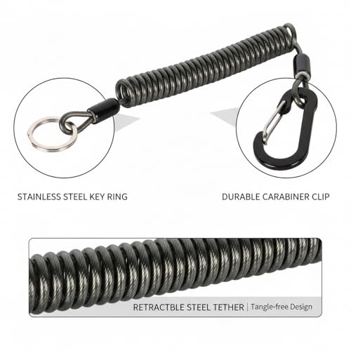 Retractable Fishing Tool Lanyard - Stainless Steel Tether for Pliers & Scissors, Anti-Loss Gear Clip for Boats, Kayaks (1 Pack) - size: 78.74 x 3.15 x 1.57"