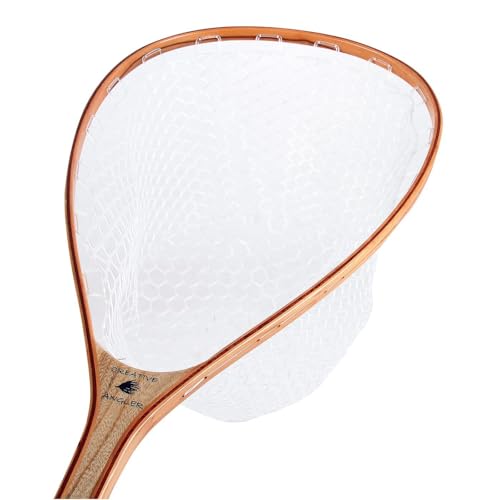 Wooden Trout Net with Clear Rubber Basket, 40 Inch Landing Net for Fly Fishing, Fish Safe Rubber Mesh Netting, Long Handle for Stream River Pond, Fly Fishing Gear by Creative Angler