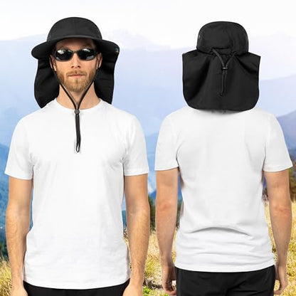 SUN CUBE UPF50+ Sun Hat for Men Women with Neck Flap, Wide Brim UV Protection Fishing Safari Hat for Hiking Beach Gardening - color: Black