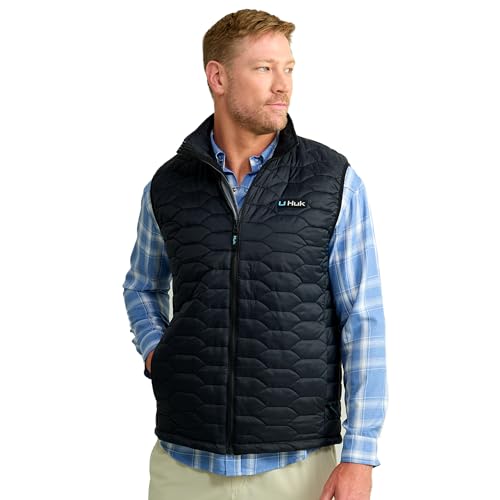 HUK - Men's Scale Vest, DWR Insulated Performance Fishing Vest - color: Black, size: Large
