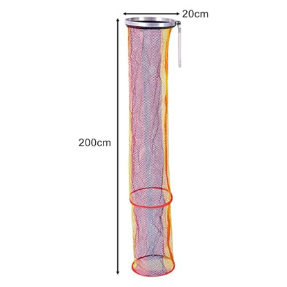 Fishing Keep Net, 2m Nylon Collapsible Floatable Live Fish Storage Cage for Ice Fishing, Lakes, and Rivers