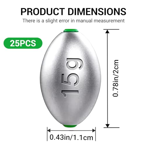 Fishing Egg Lead Sinkers Kit, 20pcs/25pcs Oval Shot Drop Weights Sinker for Bass Carp Catfish Saltwater Freshwater Casting Bottom Fishing Tackle (0.35oz/0.53oz/0.7/1oz) - color: 1/2oz-25pcs