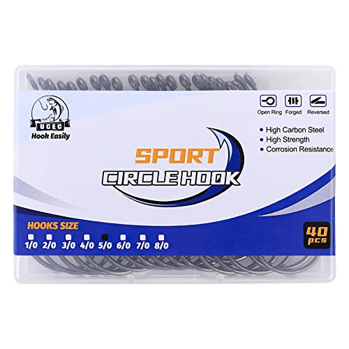 UCEC Circle Hooks Fishing Hooks 2X Strong Offset Circle Hooks Saltwater Black High Carbon Steel Octopus Catfish Hooks Fishing Gear Tackle 150pcs/ 240pcs - Size:#1 1/0 2/0 3/0 4/0 5/0 6/0 8/0 - color: Silver One Size, size: 40pcs, 5/0
